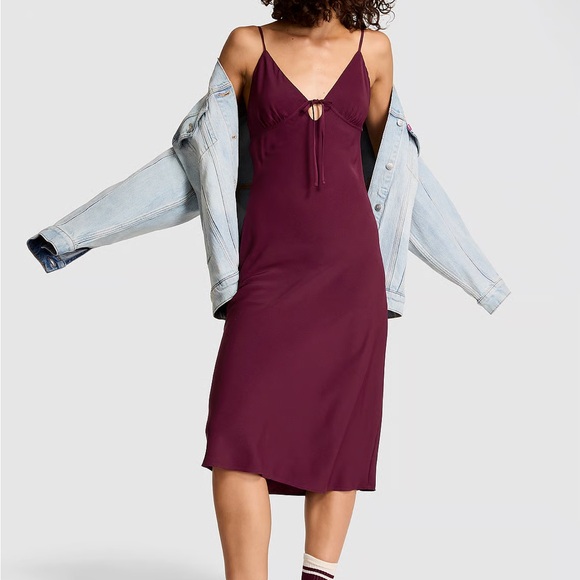 PINK Victoria's Secret "Fall In Love Midi Dress" - Plum Burgundy Slip Dress - Picture 13 of 13